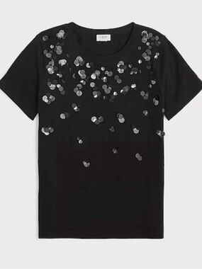J. Crew Factory Black Short-Sleeve Sequin Tee Women’s